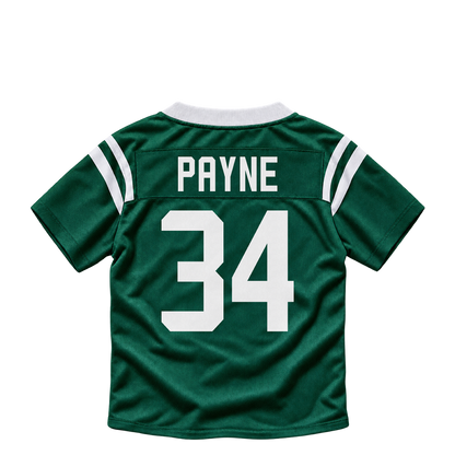 New York Jets jersey keychain — VJ Payne #34. Exact saved player artwork preview.