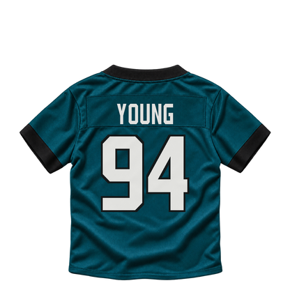Philadelphia Eagles jersey keychain — Byron Young #94. Exact saved player artwork preview.