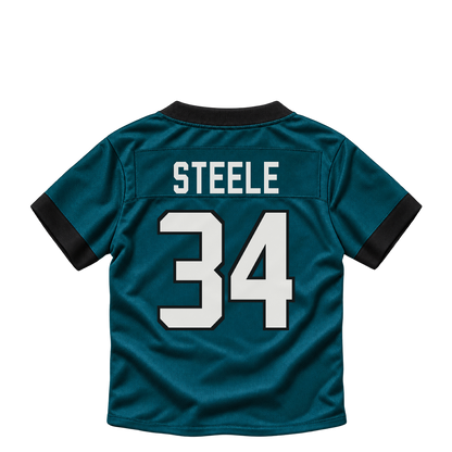 Philadelphia Eagles jersey keychain — Carson Steele #34. Exact saved player artwork preview.