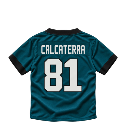 Philadelphia Eagles jersey keychain — Grant Calcaterra #81. Exact saved player artwork preview.