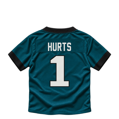Philadelphia Eagles jersey keychain — Jalen Hurts #1. Exact saved player artwork preview.
