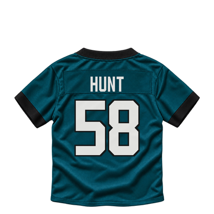 Philadelphia Eagles jersey keychain — Jalyx Hunt #58. Exact saved player artwork preview.