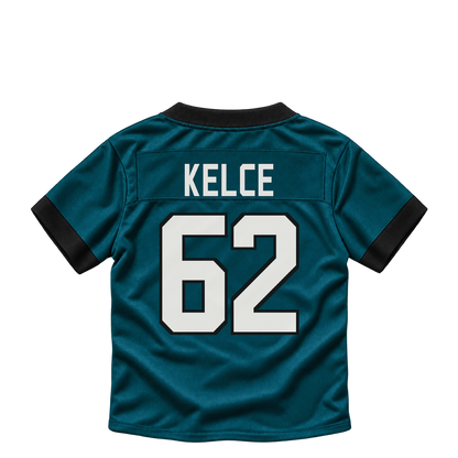Philadelphia Eagles jersey keychain — Jason Kelce #62. Exact saved player artwork preview.
