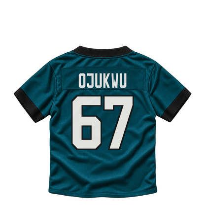 Philadelphia Eagles jersey keychain — John Ojukwu #67. Exact saved player artwork preview.