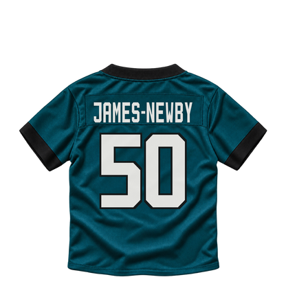 Philadelphia Eagles jersey keychain — Keyshawn James-Newby #50. Exact saved player artwork preview.
