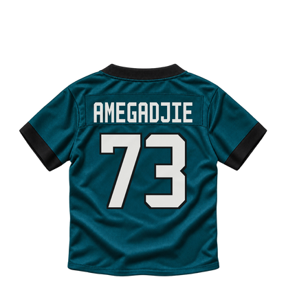 Philadelphia Eagles jersey keychain — Kiran Amegadjie #73. Exact saved player artwork preview.