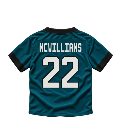 Philadelphia Eagles jersey keychain — Mac McWilliams #22. Exact saved player artwork preview.