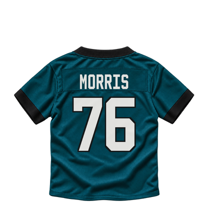 Philadelphia Eagles jersey keychain — Micah Morris #76. Exact saved player artwork preview.