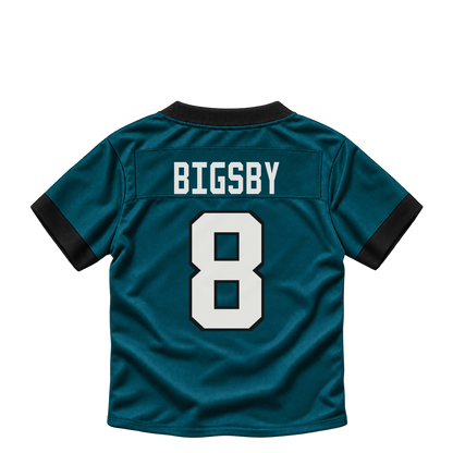 Philadelphia Eagles jersey keychain — Tank Bigsby #8. Exact saved player artwork preview.
