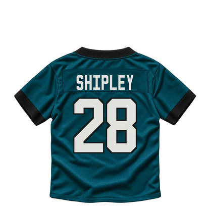 Philadelphia Eagles jersey keychain — Will Shipley #28. Exact saved player artwork preview.