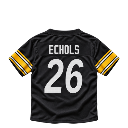 Pittsburgh Steelers jersey keychain — Brandin Echols #26. Exact saved player artwork preview.