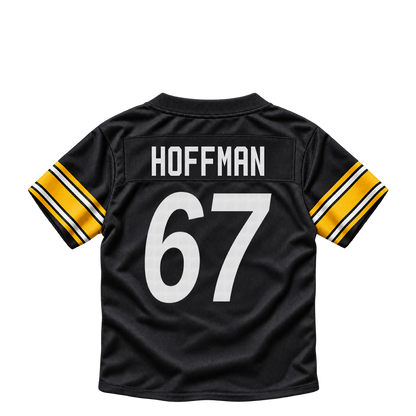 Pittsburgh Steelers jersey keychain — Brock Hoffman #67. Exact saved player artwork preview.