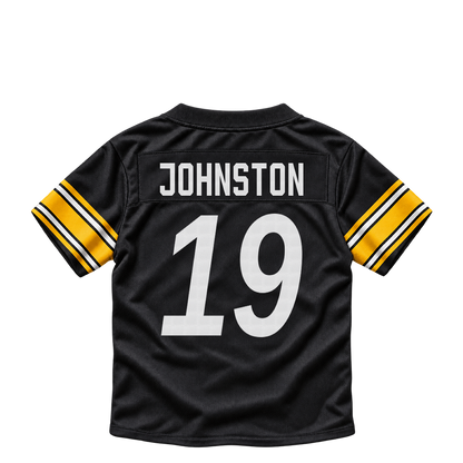 Pittsburgh Steelers jersey keychain — Cameron Johnston #19. Exact saved player artwork preview.