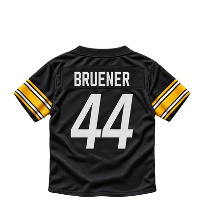 Pittsburgh Steelers jersey keychain — Carson Bruener #44. Exact saved player artwork preview.