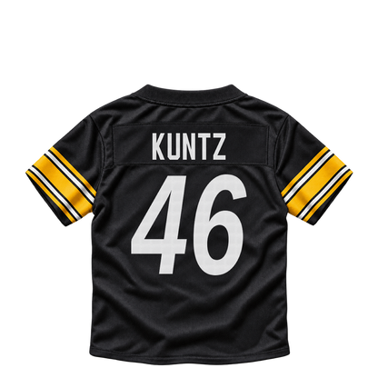 Pittsburgh Steelers jersey keychain — Christian Kuntz #46. Exact saved player artwork preview.