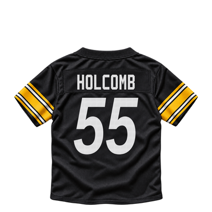 Pittsburgh Steelers jersey keychain — Cole Holcomb #55. Exact saved player artwork preview.