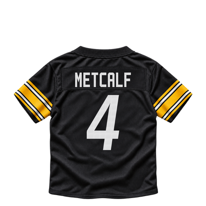 Pittsburgh Steelers jersey keychain — DK Metcalf #4. Exact saved player artwork preview.