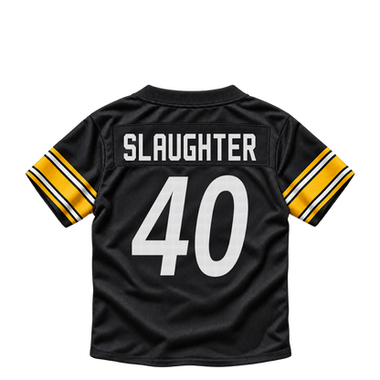 Pittsburgh Steelers jersey keychain — Doneiko Slaughter #40. Exact saved player artwork preview.
