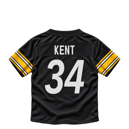 Pittsburgh Steelers jersey keychain — Donte Kent #34. Exact saved player artwork preview.
