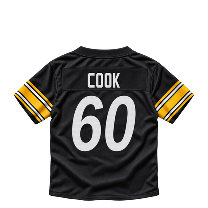 Pittsburgh Steelers jersey keychain — Dylan Cook #60. Exact saved player artwork preview.