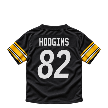 Pittsburgh Steelers jersey keychain — Isaiah Hodgins #82. Exact saved player artwork preview.