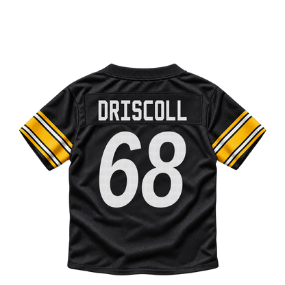 Pittsburgh Steelers jersey keychain — Jack Driscoll #68. Exact saved player artwork preview.