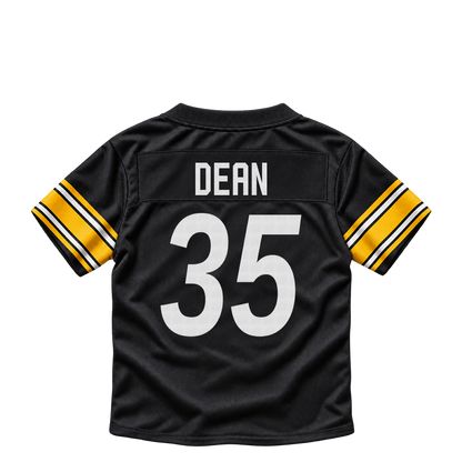 Pittsburgh Steelers jersey keychain — Jamel Dean #35. Exact saved player artwork preview.