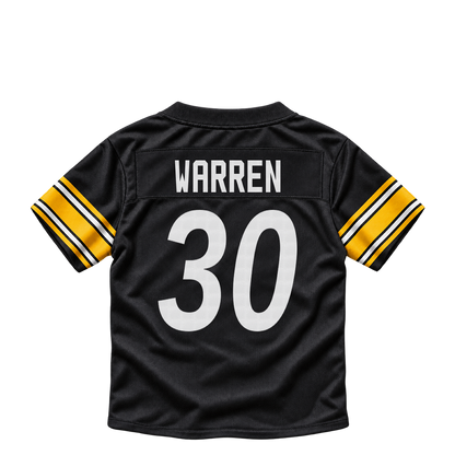 Pittsburgh Steelers jersey keychain — Jaylen Warren #30. Exact saved player artwork preview.