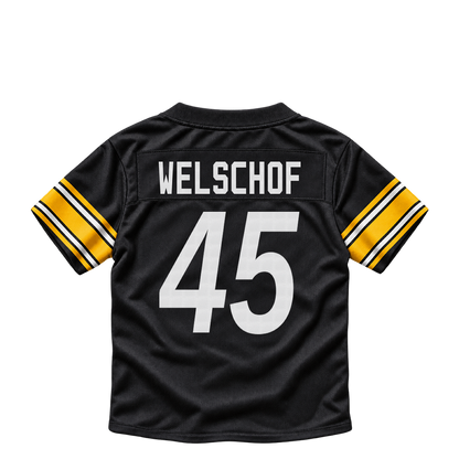 Pittsburgh Steelers jersey keychain — Julius Welschof #45. Exact saved player artwork preview.