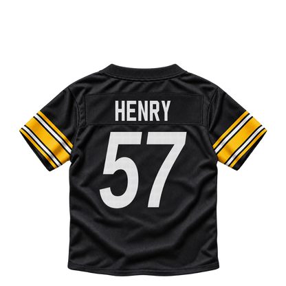 Pittsburgh Steelers jersey keychain — KJ Henry #57. Exact saved player artwork preview.