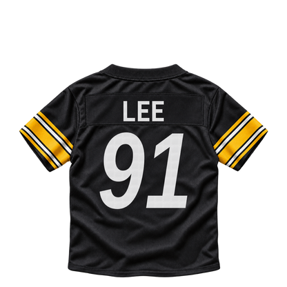 Pittsburgh Steelers jersey keychain — Logan Lee #91. Exact saved player artwork preview.