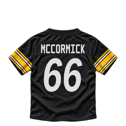 Pittsburgh Steelers jersey keychain — Mason McCormick #66. Exact saved player artwork preview.