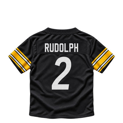 Pittsburgh Steelers jersey keychain — Mason Rudolph #2. Exact saved player artwork preview.