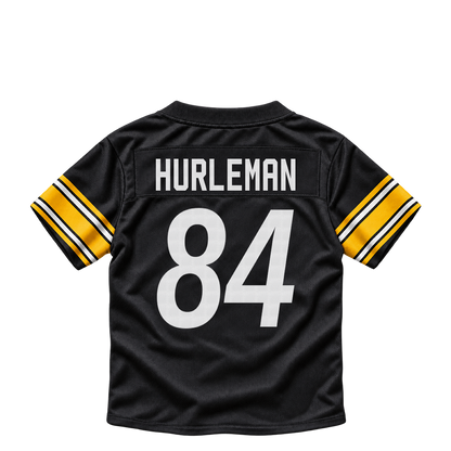Pittsburgh Steelers jersey keychain — Max Hurleman #84. Exact saved player artwork preview.