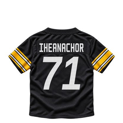 Pittsburgh Steelers jersey keychain — Max Iheanachor #71. Exact saved player artwork preview.