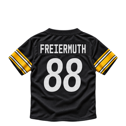 Pittsburgh Steelers jersey keychain — Pat Freiermuth #88. Exact saved player artwork preview.