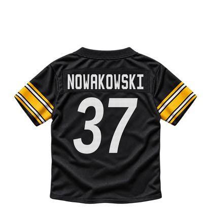 Pittsburgh Steelers jersey keychain — Riley Nowakowski #37. Exact saved player artwork preview.