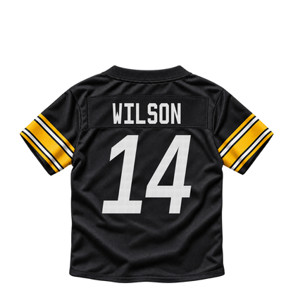 Pittsburgh Steelers jersey keychain — Roman Wilson #14. Exact saved player artwork preview.