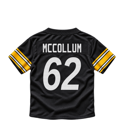 Pittsburgh Steelers jersey keychain — Ryan McCollum #62. Exact saved player artwork preview.