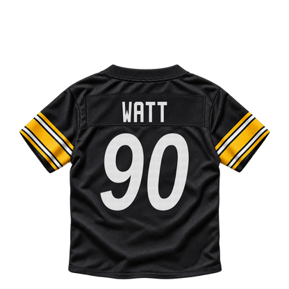 Pittsburgh Steelers jersey keychain — T.J. Watt #90. Exact saved player artwork preview.