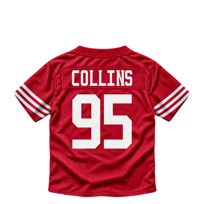 San Francisco 49ers jersey keychain — Alfred Collins #95. Exact saved player artwork preview.