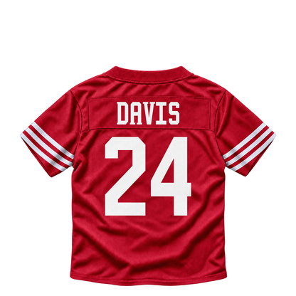 San Francisco 49ers jersey keychain — Ashtyn Davis #24. Exact saved player artwork preview.