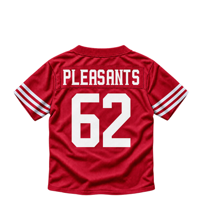 San Francisco 49ers jersey keychain — Austen Pleasants #62. Exact saved player artwork preview.