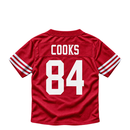 San Francisco 49ers jersey keychain — Brandin Cooks #84. Exact saved player artwork preview.