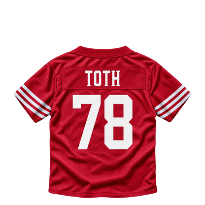 San Francisco 49ers jersey keychain — Brett Toth #78. Exact saved player artwork preview.
