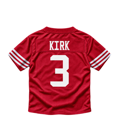 San Francisco 49ers jersey keychain — Christian Kirk #3. Exact saved player artwork preview.