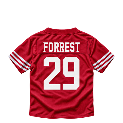 San Francisco 49ers jersey keychain — Darrick Forrest #29. Exact saved player artwork preview.