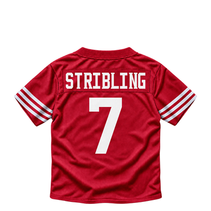 San Francisco 49ers jersey keychain — De'Zhaun Stribling #7. Exact saved player artwork preview.