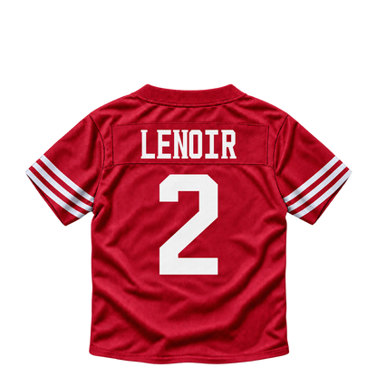 San Francisco 49ers jersey keychain — Deommodore Lenoir #2. Exact saved player artwork preview.