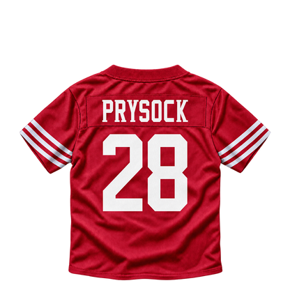 San Francisco 49ers jersey keychain — Ephesians Prysock #28. Exact saved player artwork preview.